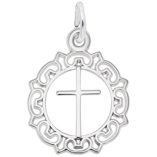 Ornate Border Cross Charm for Special Occasions & Religious Gifts 0756