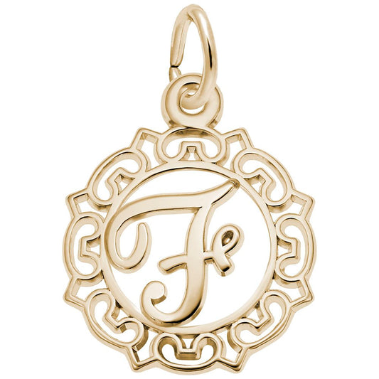 Ornate Script Initial 'F' Charm - Elegant Personalized Jewelry 0817-006