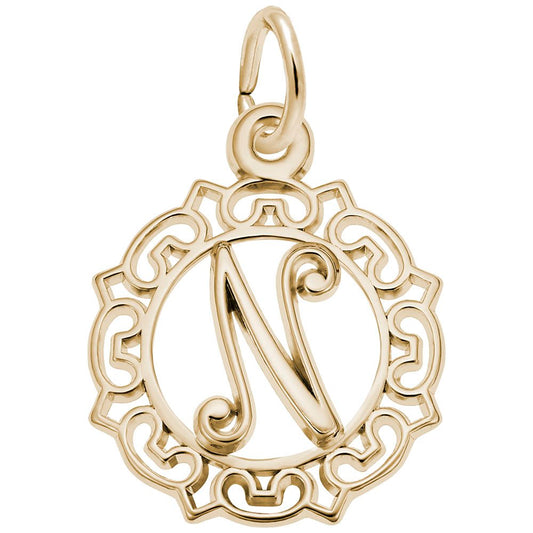 Ornate Script Initial 'N' Charm - Elegant Personalized Jewelry 0817-014
