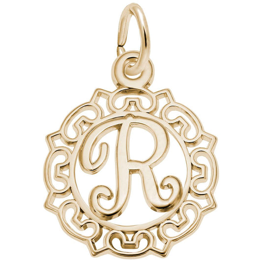 Ornate Script Initial 'R' Charm - Elegant Personalized Jewelry 0817-018