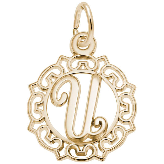 Ornate Script Initial U Charm - Elegant Personalized Jewelry 0817-021