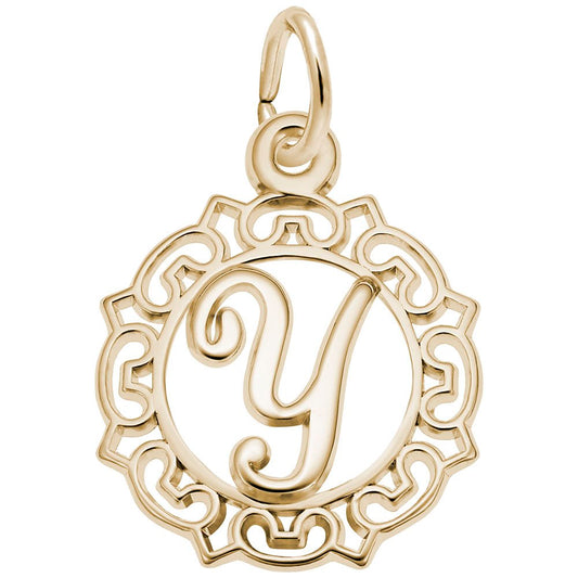 Ornate Script Initial Y Charm - Elegant Personalized Jewelry 0817-025