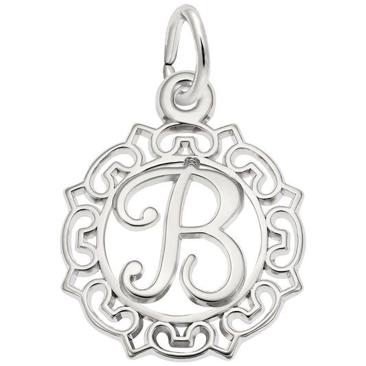 Ornate Script Initial 'B' Charm - Elegant Personalized Jewelry 0817-002