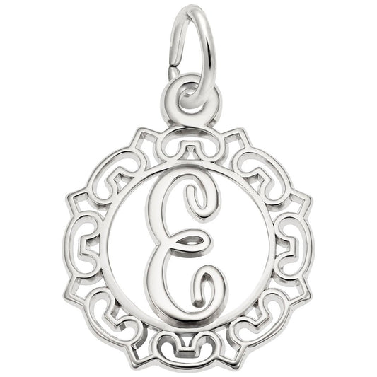 Ornate Script Initial E Charm - Elegant Personalized Jewelry 0817-005