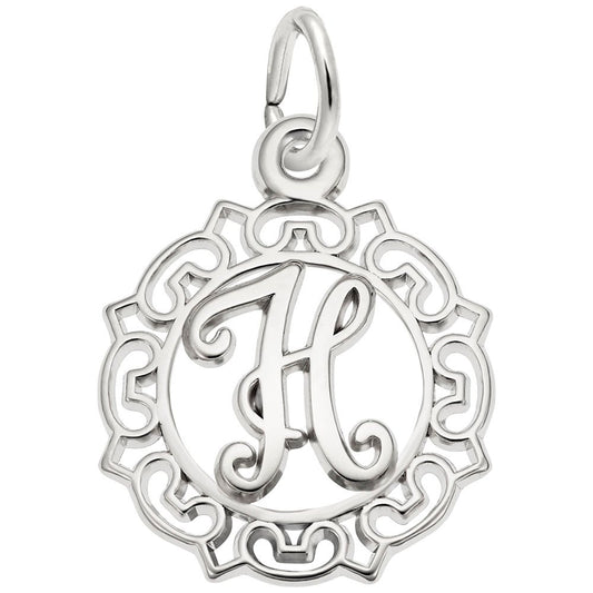 Ornate Script Initial 'H' Charm - Elegant Personalized Jewelry 0817-008