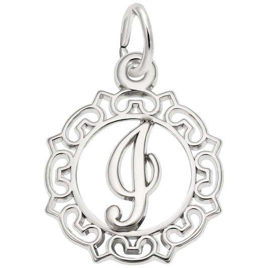 Ornate Script Initial 'I' Charm - Elegant Personalized Jewelry 0817-009