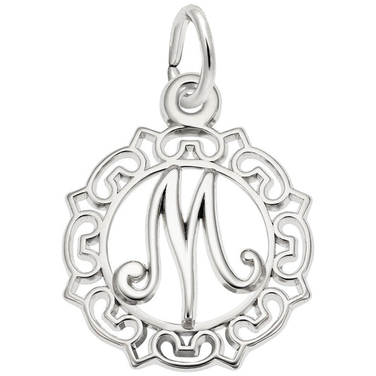 Ornate Script Initial 'M' Charm - Elegant Personalized Jewelry 0817-013