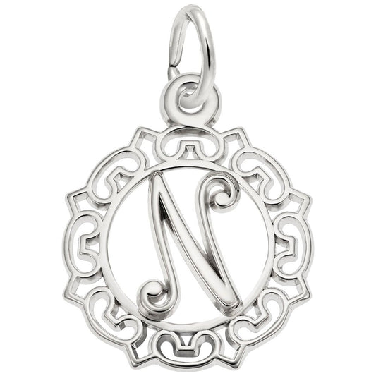 Ornate Script Initial 'N' Charm - Elegant Personalized Jewelry 0817-014