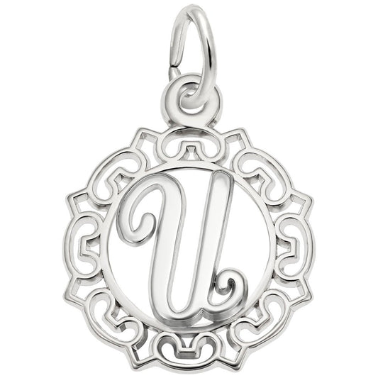 Ornate Script Initial U Charm - Elegant Personalized Jewelry 0817-021