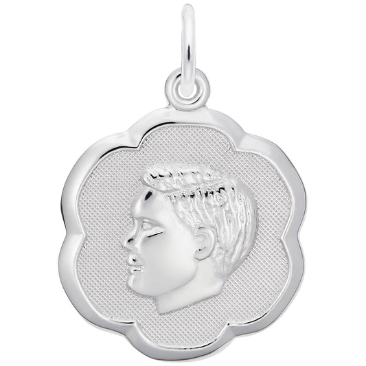 Scalloped Disc Charm - Boys' Head Silhouette Jewelry Accessory 0943