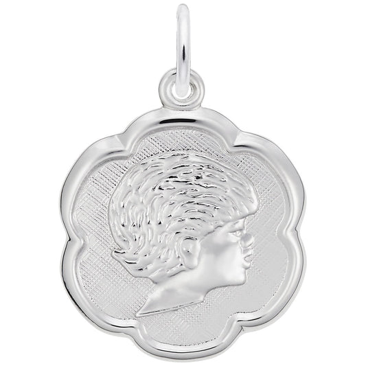 Girls' Scalloped Disc Charm - Elegant Silhouette Jewelry Gift 0944