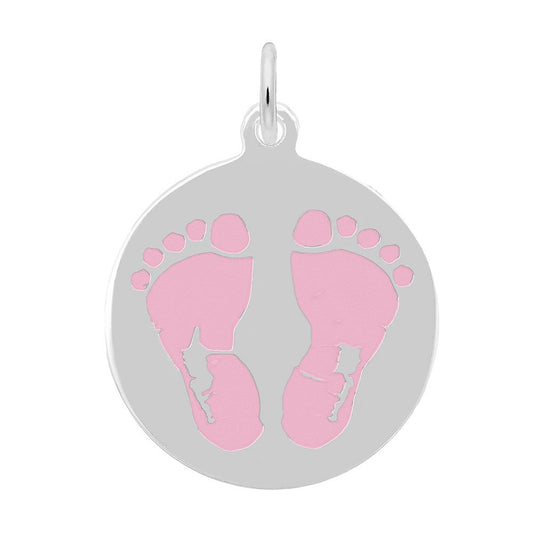 Painted Baby Feet Disc Charm - Pink 14K White Gold