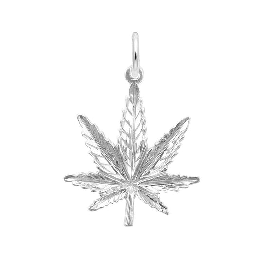Marijuana Leaf Charm - LG 14K White Gold