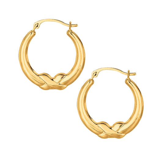 Royal Chain 10K Gold Polished X Detail Hoop Earring 111ER