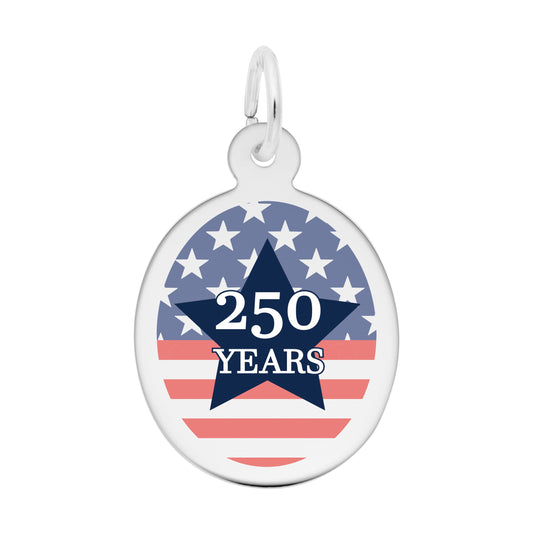 USA 250 - Stars & Stripes Oval Charm Rhodium Plated Sterling Silver