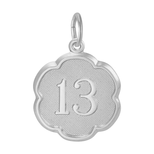 Number Thirteen Scalloped Disc Charm