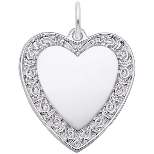 Scrolled Classic Heart Charm - Elegant Silver Pendant for Jewelry 1495