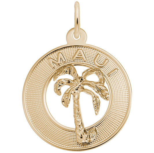 Maui Palm Tree Disc Charm - Tropical Travel Jewelry Keepsake 1512