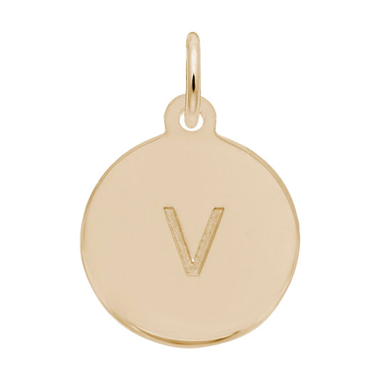 Personalized Block Initial Disc Charm - Custom Letter V Pendant 1895-022