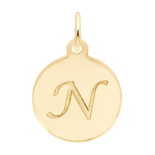 Personalized Script Initial Disc Charm - Custom Letter N Jewelry 1896-014