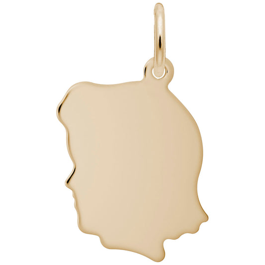 Medium Flat Girls Head Charm - Unique Silhouette Disc Design 2032