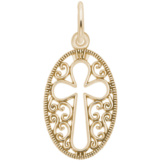 Elegant Filigree Oval Cross Charm for Faith-Inspired Jewelry 3677