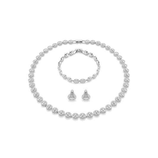 Una Angelic set, Set (3), Round cut, White, Rhodium plated