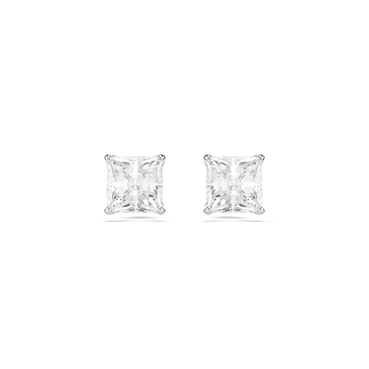 Stilla Attract stud earrings, Square cut, White, Rhodium plated