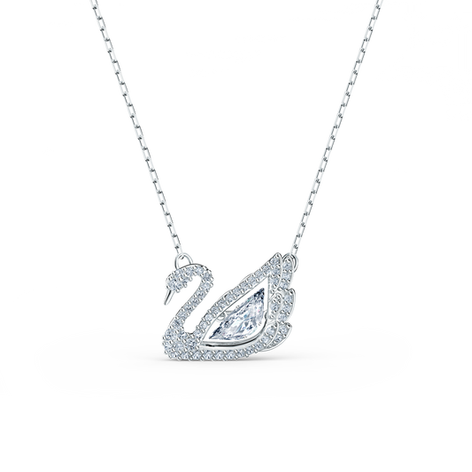 Swarovski Swan necklace, Swan, White, Rhodium plated