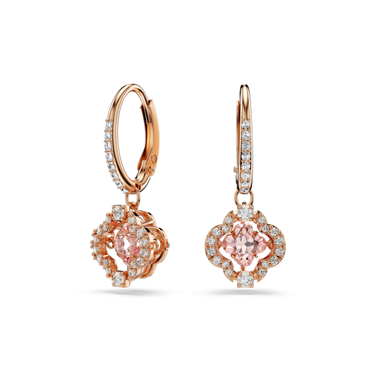 Una drop earrings, Clover, Pink, 18K rose gold finish