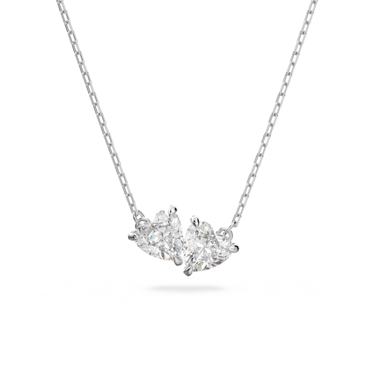 Mesmera necklace, Heart, White, Rhodium plated