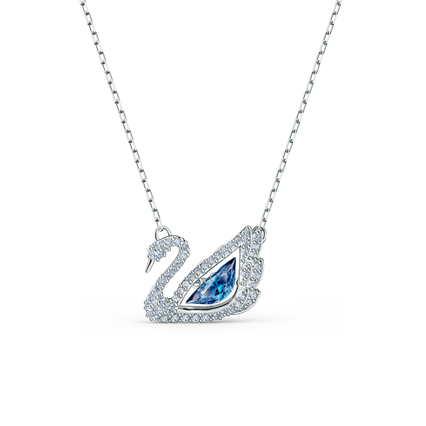 Swarovski Swan necklace, Swan, Blue, Rhodium plated