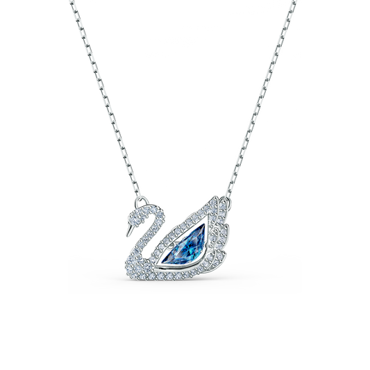 Swarovski Swan necklace, Swan, Blue, Rhodium plated