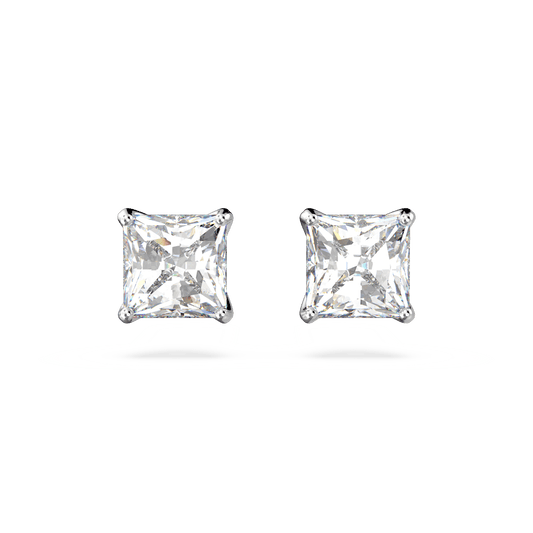 Stilla Attract stud earrings, Square cut, White, Rhodium plated