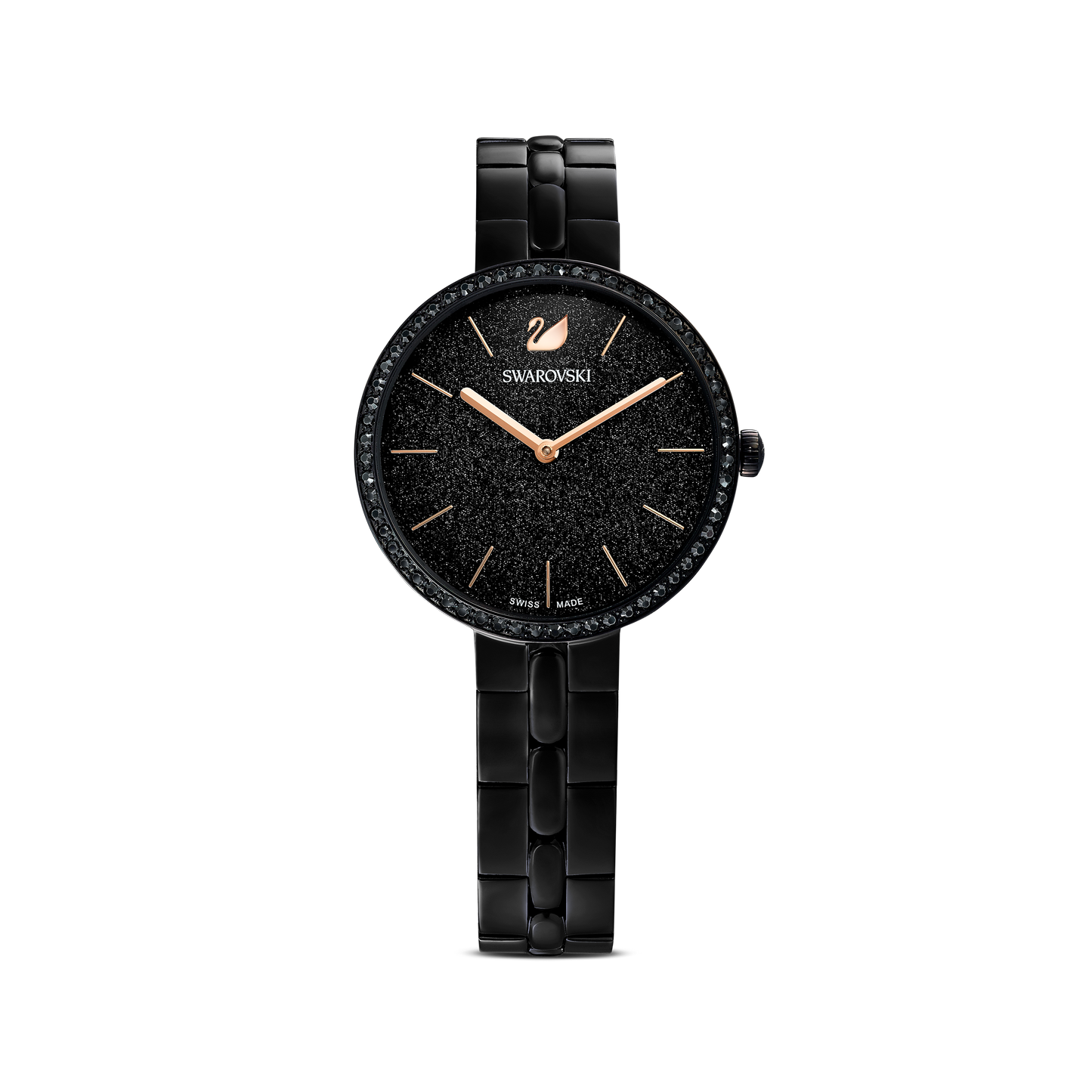 Swarovski Cosmopolitan watch, Swiss Made, Metal bracelet, Black, Black finish