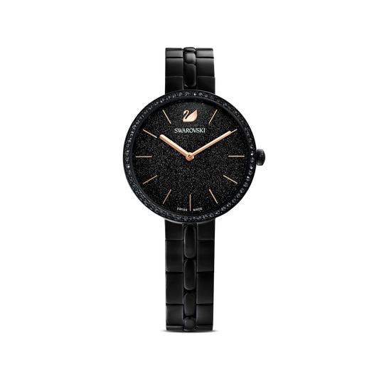 Swarovski Cosmopolitan watch, Swiss Made, Metal bracelet, Black, Black finish