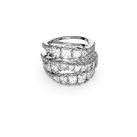 Swarovski Hyperbola ring, Mixed cuts, White, Rhodium plated
