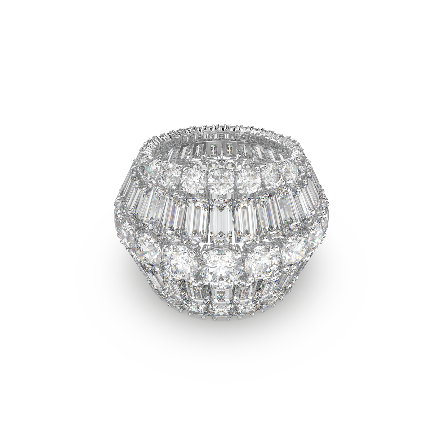 Swarovski Hyperbola cocktail ring, Mixed cuts, White, Rhodium plated