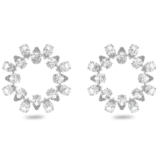 Swarovski Matrix hoop earrings, Pear cut, White, Rhodium plated