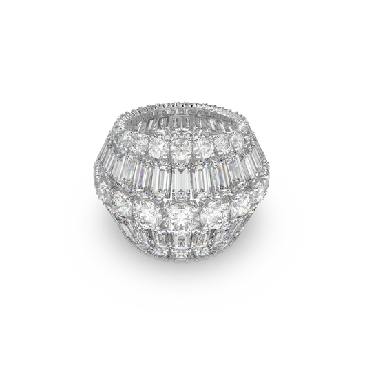 Swarovski Hyperbola cocktail ring, Mixed cuts, White, Rhodium plated