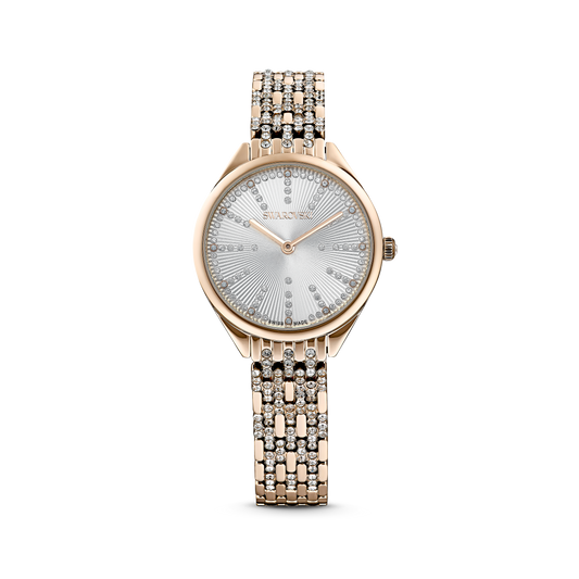 Swarovski Attract watch, Swiss Made, Pavé, Crystal bracelet, Gold tone, Champagne gold-tone finish