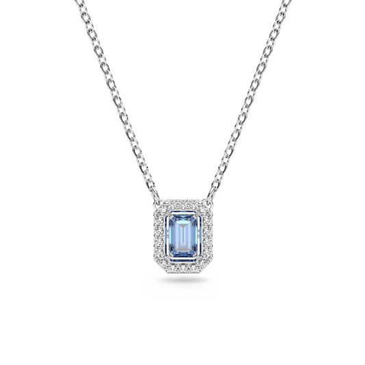 Una necklace, Octagon cut, Blue, Rhodium plated