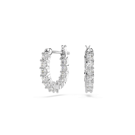 Matrix Vittore hoop earrings, Round cut, White, Rhodium plated