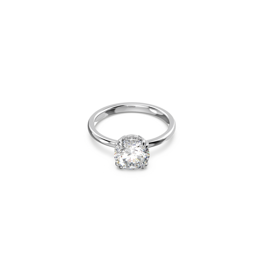 Swarovski Stilla cocktail ring, Round cut, White, Rhodium plated