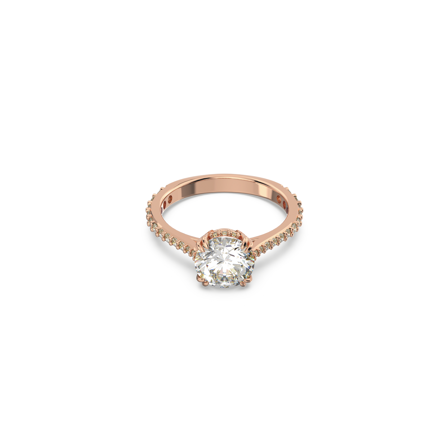 Swarovski Stilla cocktail ring, Round cut, Pavé, White, Rose gold-tone plated