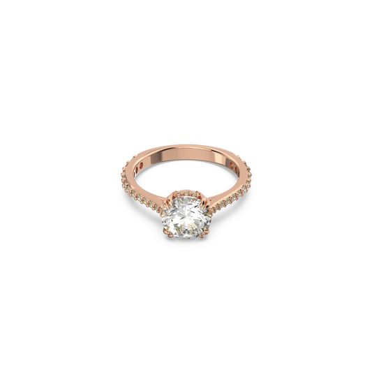 Swarovski Stilla cocktail ring, Round cut, Pavé, White, Rose gold-tone plated