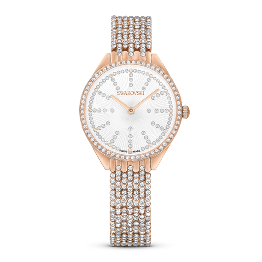 Swarovski Attract watch, Swiss Made, Full pavé, Crystal bracelet, Rose gold tone, Rose gold-tone finish
