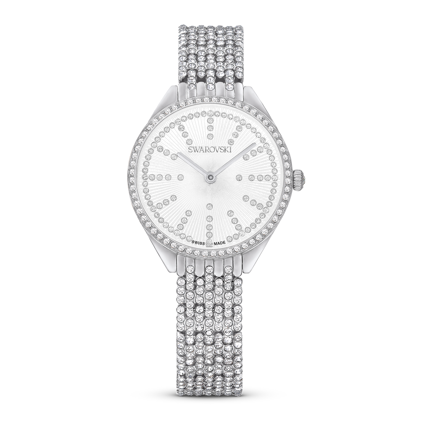 Swarovski Attract watch, Swiss Made, Full pavé, Crystal bracelet, Silver tone, Stainless steel