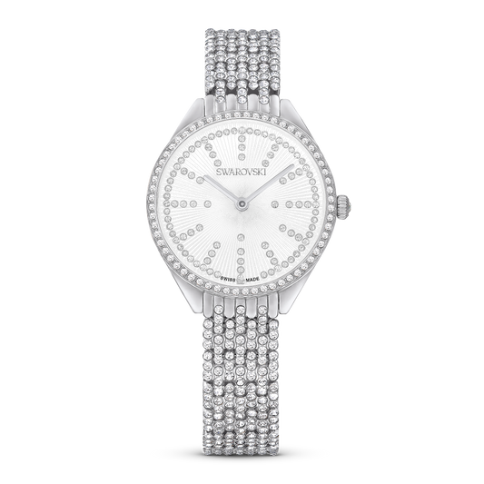 Swarovski Attract watch, Swiss Made, Full pavé, Crystal bracelet, Silver tone, Stainless steel