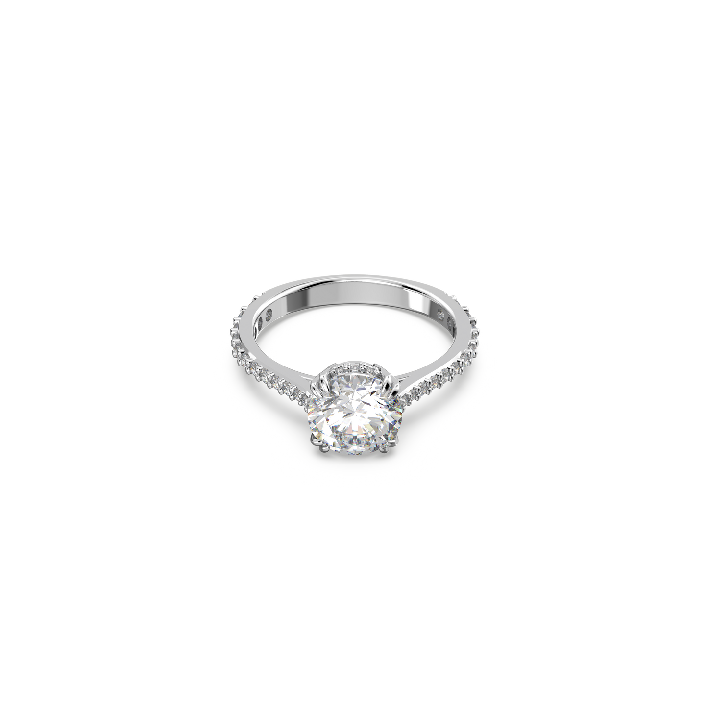 Swarovski Stilla cocktail ring, Round cut, Pavé, White, Rhodium plated